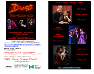 Duos, Piano, Flamenco, Tango - meet the composers on Zoom on April 20th; Watch the exciting performance airing on MCA