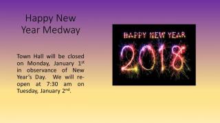 Town Hall will be closed on Monday, January 1st in Observance of New Year's Day