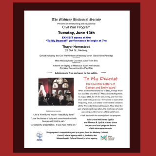 Save the Date - Tuesday, June 13! Medway Historical Society presents a Civil War Program