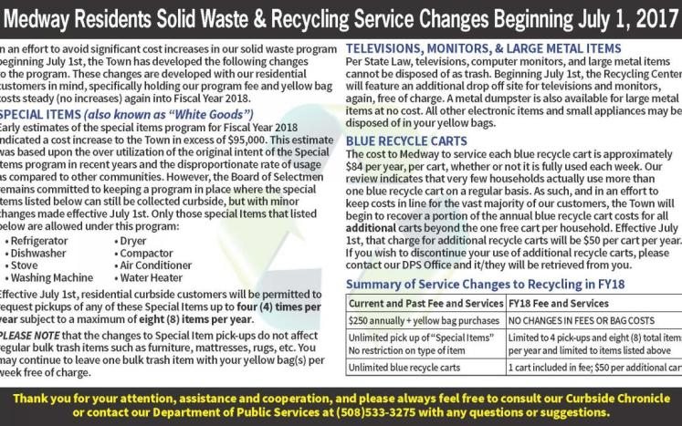 Solid Waste & Recycling Service Changes in FY18 
