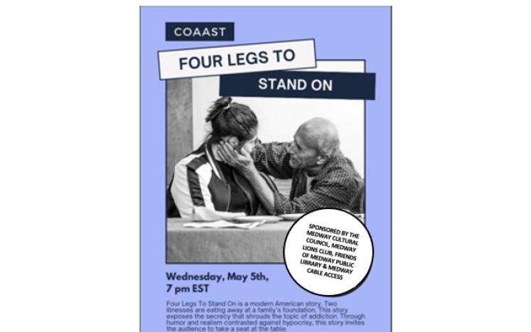 Four Legs to Stand On followed by a Q and A, please join us on May 5th at 7 p.m.