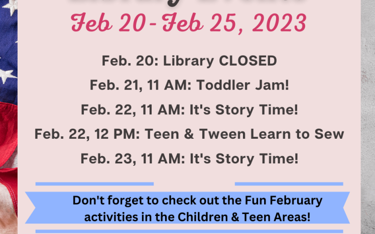 Children's events February 20-25 at the Medway Public Library