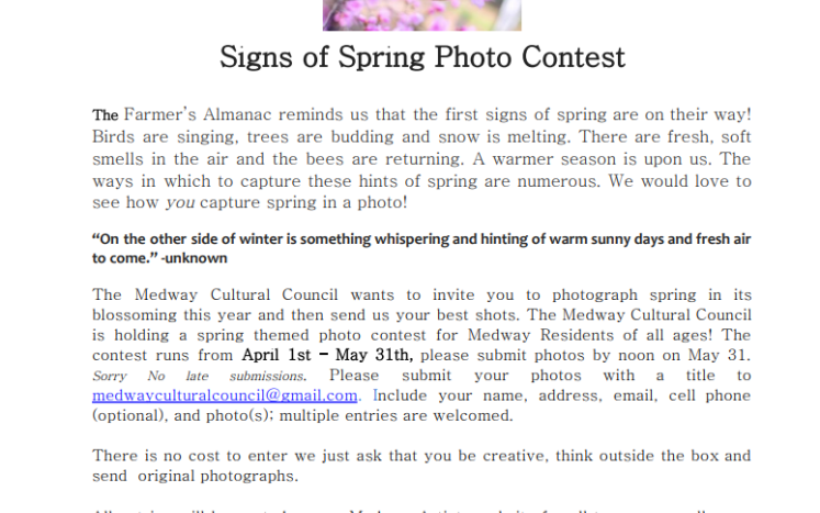 Medway Cultural Council Spring Photography Contest